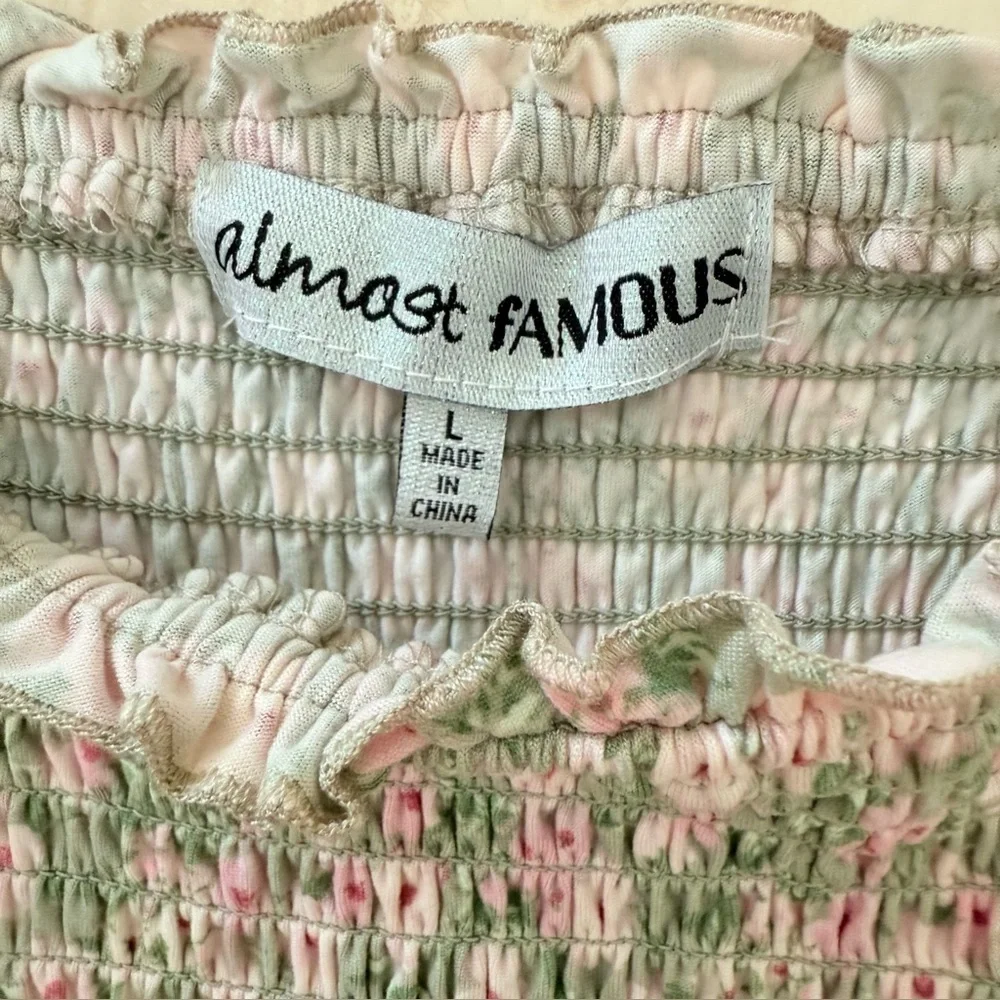 Almost Famous Floral Smocked Mini Dress Ruffle Strap Size L NWT